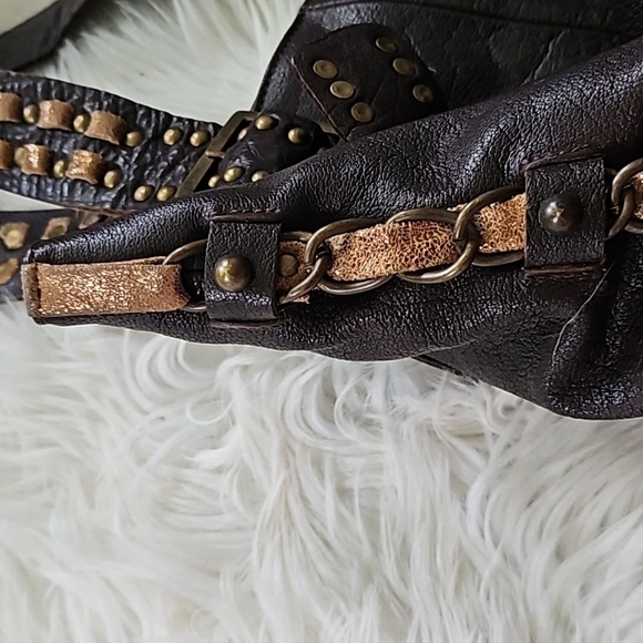 Vintage Betsey Johnson Brown Shoulder Bag with Chain and Stud Trim - Picture 10 of 12